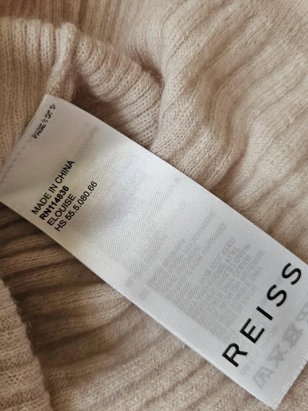 Reiss Ribbed V-Neck Sweater Womens L Beige Wool Alpaca Blend Minimalist Office